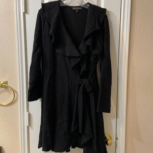 MARISA CHRISTINA 100% Wool Black Ruffle Wrap Woman Size 1X
